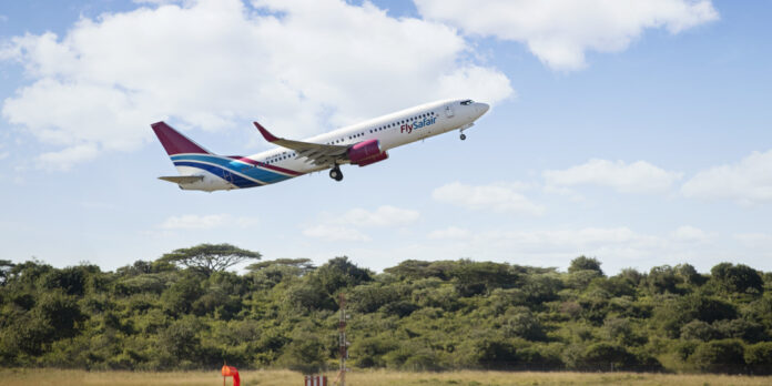 FlySafair aircraft operating flights between Johannesburg and Lusaka, Zambia